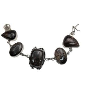Sterling Silver Bracelet with Agate Stones - 7.5" Adjustable
